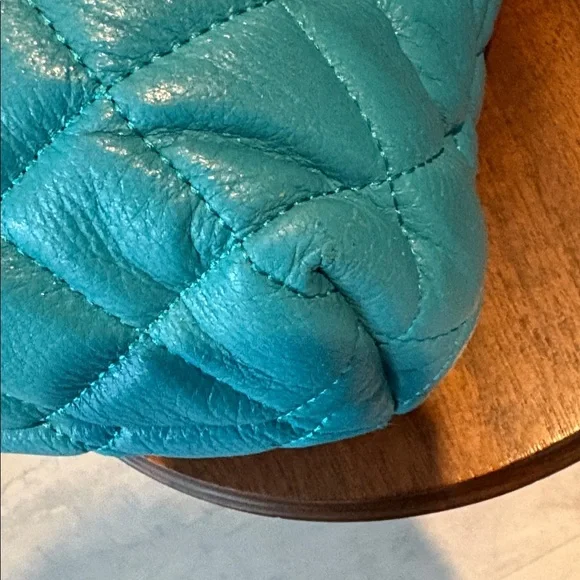 Kate Spade  satchel Crossbody bag Quilted leather Turquoise braided Chain Strap - Picture 8 of 16